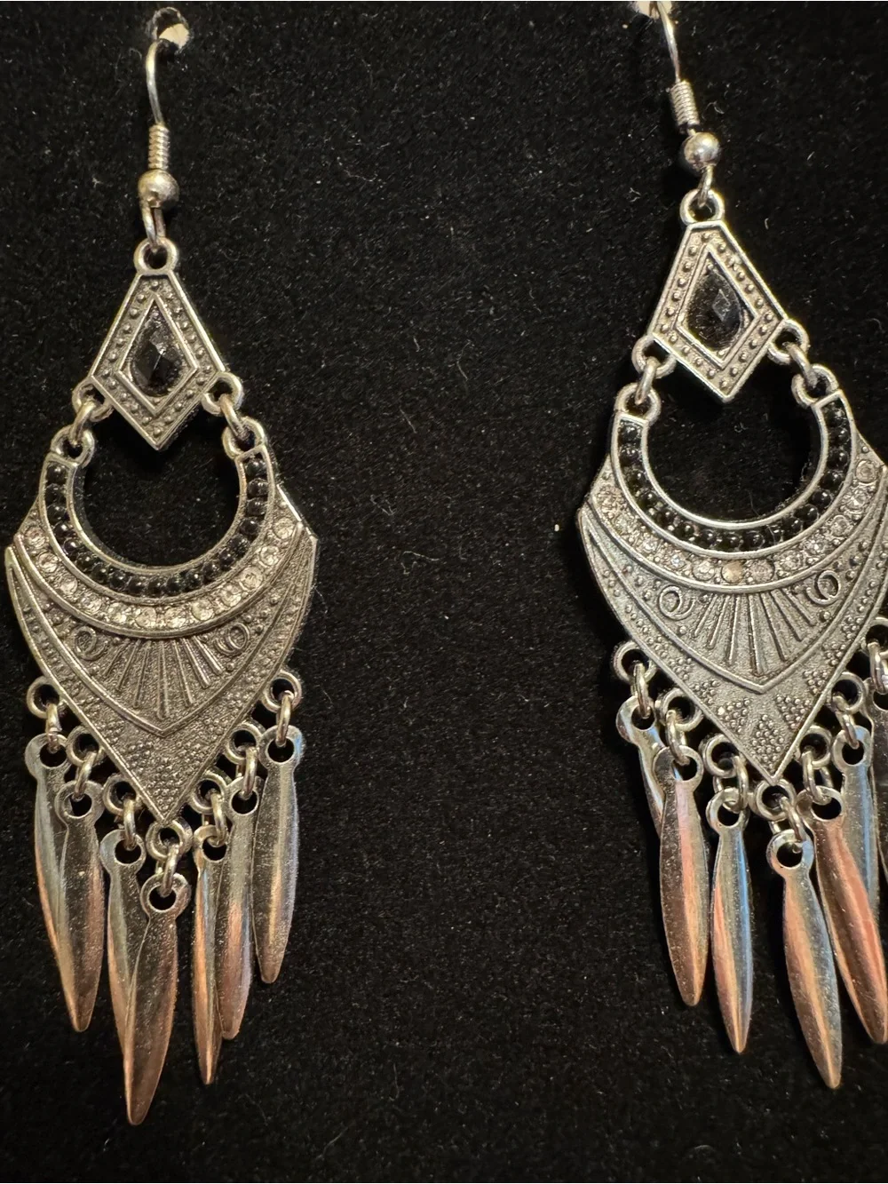 Silver Bohemian Dangle Earrings - Elegant Tribal-Inspired Design
